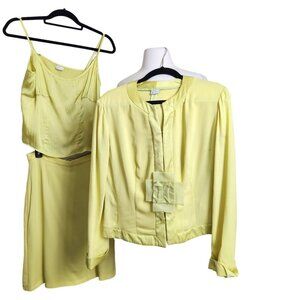 Gattinoni Skirt Blazer Set 3-PC Women's Size 12 Yellow  Skirt Jacket Tank  Italy